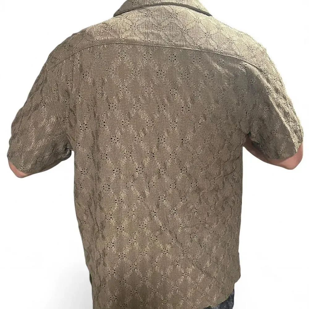 Brown Mens Button Up Crochet - Picture 8 of 8